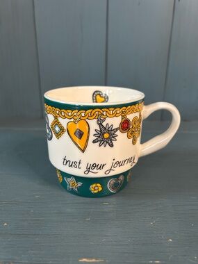 Brighton White Ceramic Espresso Mug with Signature Charms - “Trust Your Journey”